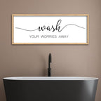ZZJJHYWGQ Wash Your Worries Away Bathroom Wall Decor 32x12 Inch Laundry Room Funny Large Sign Wooden Framed Wall Hanging Art (Wood)