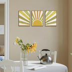 Bwodke Boho Wall Art, Framed Abstract Sunshine Wall Art, Sun Rising Neutral Canvas Wall Decor, Mid Century Geometric Pictures Set of 3, Minimalist Paintings, for Bedroom Living Room Bathroom 16"x24"