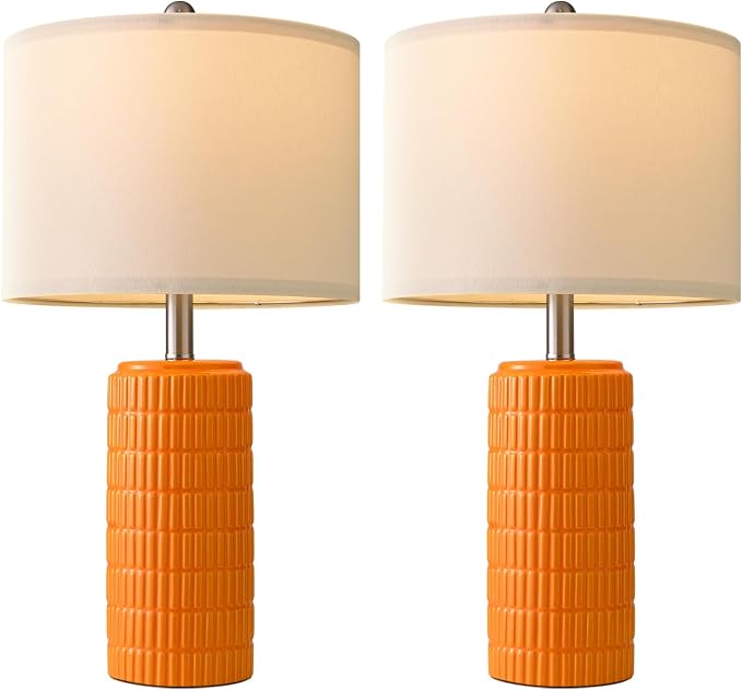 PoKat 23" Orange Table Lamps Decor for Living Room Set of 2, Modern Living Room Lamps for End Table, Ceramic Table Lamps for Bedroom, Contemporary Nightstand Lamps for Home Bedroom Decor