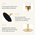 Glass Hurricane Candlestick Holders Gold, KSWING Set of 6 Taper Candle Holders Brass Tall Clear Candle Stand Holders, Perfect for Table Centerpiece Party Wedding Christmas Home Decor