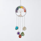 Rainbow 5 Agates Gemstone Dream Catcher Tree of Life Chakra Dream Catcher with Healing Crystal Stones Handmade Dreamcatcher Wall Decor for Adults Boys Girls,Bedroom,Wedding,Garden,Bless Gift