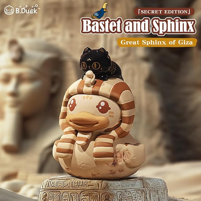 B.Duck x British Museum Blind Box, Egyptian God Collectible Duck Figurines Series,Home Decorations, Holiday Birthday Gifts (B.Duck x Bastet Series, One Box)