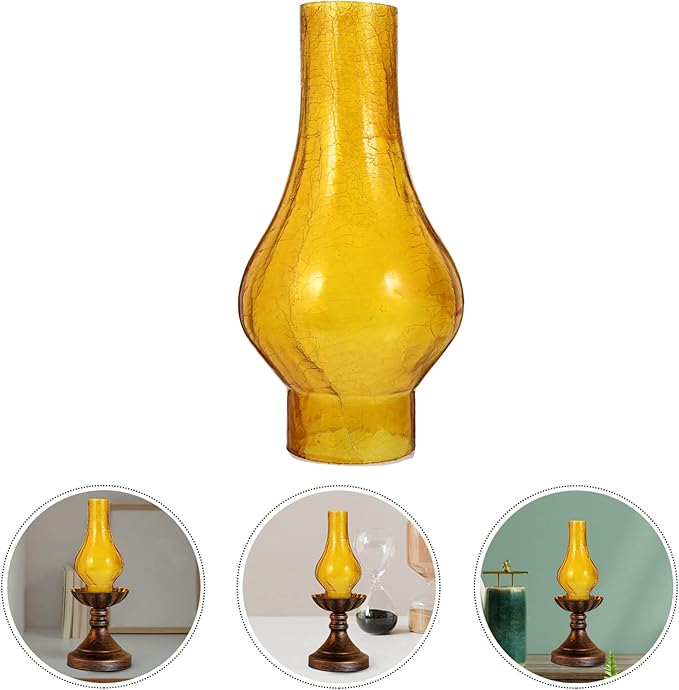 Uonlytech Vintage Decor Glass Lamp Chimney, Chimney Transparent Glass Shade Replacement Oil Lamp Wall Lamp for Vintage and Antique Style Lamps, Yellow Home Decor