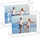 Scalloped Magnetic Picture Frame 4x6 Inch - 2Pack Clear Acrylic Photo Frame, 20mm Thick Double-Sided Magnet Design, Trendy Desktop Display for Home/Office Decor (2 Pack, 4X6)