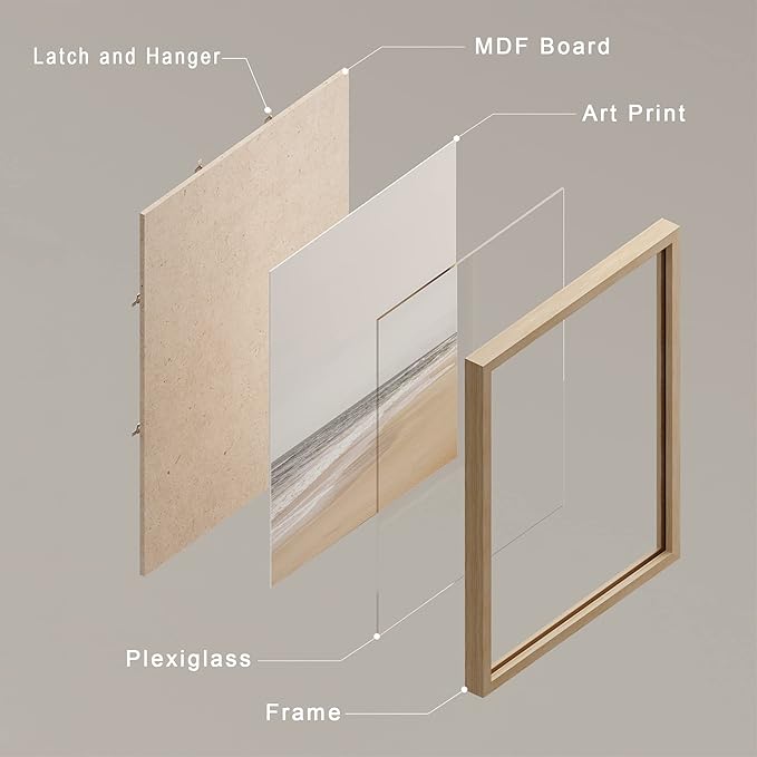 SIGNWIN Framed White Minimalist Ocean Beach Seashore Scenic Wall Art, Set of 4 Landscape Colorful Wall Decor Prints, Nature Wilderness Wall Décor for Living Room, Bedroom - 8"x10" Natural