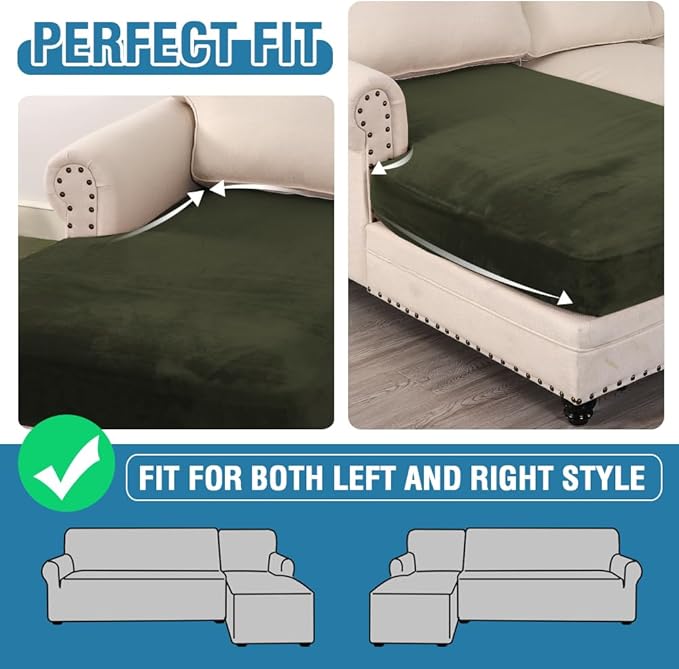 H.VERSAILTEX Velvet Stretch Individual Chaise Cover Sectional Couch Covers for L Shaped Sofa Both Left/Right Furniture Protector Seat Cushion Sofa Cover (1 Piece Chaise Cover, Olive)