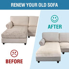 H.VERSAILTEX Velvet Stretch Sectional Couch Covers - 4 Piece Set, L Shape, Ivory Striped (Large Sofa 3 Seater + 1 Chaise)