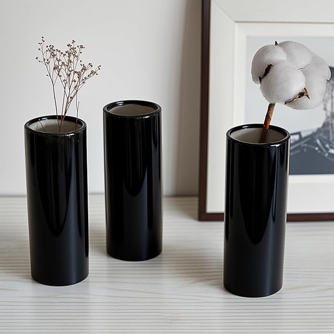 Modern Black Ceramic Vase Set of 20 for Living Room Bedroom 5.51'' Minimalist Fresh Small Flower Vases for Bouquet Fake Plant Home Decor Office Fireplace Centerpieces Nordic Style 10 Pack