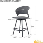 VICLLAX Patio Bar Stool Chairs with Footrests and Padded Seat, Bar Height Swivel Patio Chairs Set of 6, Woven Wicker Swivel Bar Stools for Lawn Garden, Grey