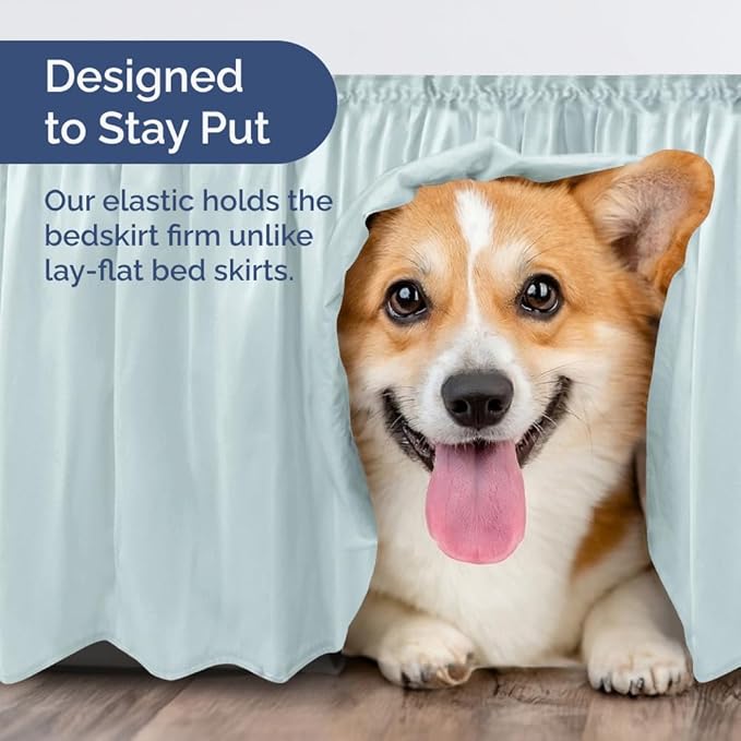 Wrap Around Dust Ruffle Bed Skirt - Ice Blue - for King Size Beds w/ 12 Inch Drop - Easy Fit Elastic Strap - Adjustable Pleated Bedskirt w/Brushed Fabric - Wrinkle Free - for Women, Men, Kids & Teens