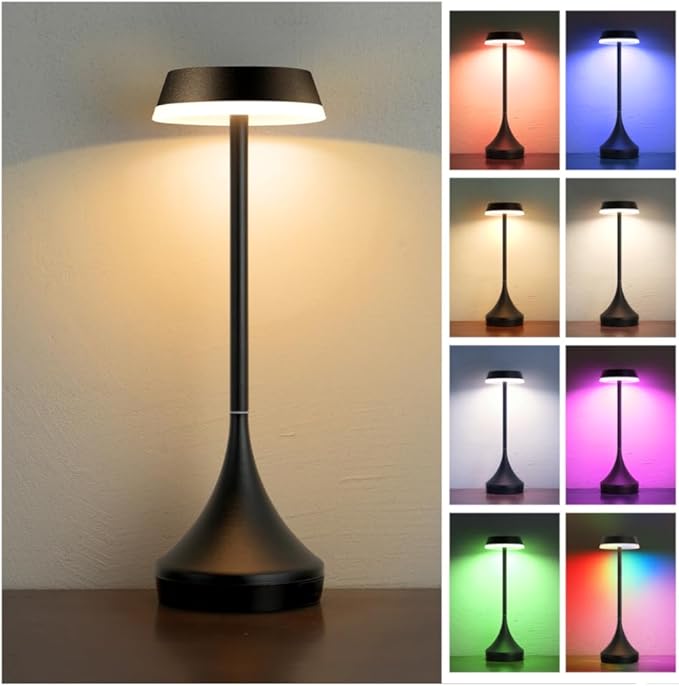EZVALO Cordless Table Lamps Rechargeable, Portable 6000mAh Battery Operated Table Lamp, 3 Color & RGB Lighting Stepless Dimming Waterproof Table Light for Outdoor/Dinner/Restaurant/Patio/Bar(1 Pcs)