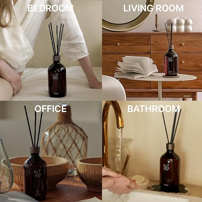 hetras Objet Diffuser Gift Set 6.7 fl.oz. 2 Pack | Damyang Bamboo - Fresh Forest & Herb Scent | Long-Lasting Scented Room Fresheners with 8 Reed Sticks for Home Fragrance Bedroom Bathroom Shelf Décor