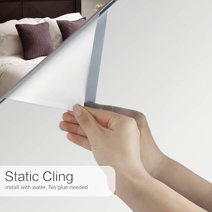 Volcanics One Way Window Privacy Film with Installation Tools 17.5 x 78.7 Inches, Sun Blocking Window Tinting Film for Home Heat Control Mirror Tint Film Static Cling, Silver