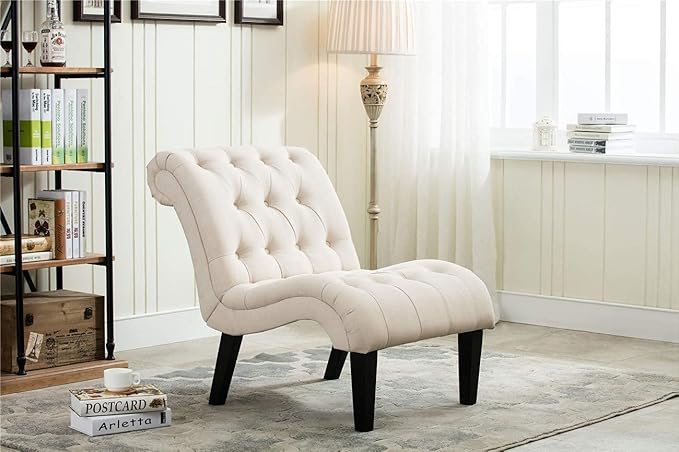 Yongqiang Accent Chair for Bedroom Living Room Chairs Tufted Upholstered Lounge Chair with Wood Legs Linen Fabric