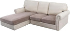H.VERSAILTEX Velvet Stretch Sectional Sofa Covers - 3 Pieces, L-Shaped Chaise, Taupe Striped