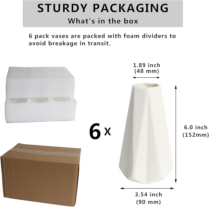 YANLING Modern White Vase for Flowers Set of 6, White Ceramic Vases for Pampas Grass Small Boho Vases for Home Decor, Minimalism Style for Modern Table Shelf 6 Inch