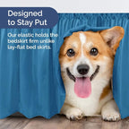 Wrap Around Dust Ruffle Bed Skirt - Denim Blue - for King Size Beds with 24 Inch Drop - Elastic Strap - Adjustable Pleated Bedskirt with Brushed Fabric and Wrinkle Free - for Women, Men, Kids & Teens