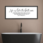 ZZJJHYWGQ Life Is Like The Bathroom Wall Decor 32×12 Inch Large Laundry Wood Framed Sign for Funny Bathroom Restroom Toilet Wall Hanging Art (Black)
