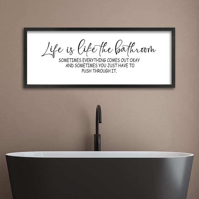 ZZJJHYWGQ Life Is Like The Bathroom Wall Decor 32×12 Inch Large Laundry Wood Framed Sign for Funny Bathroom Restroom Toilet Wall Hanging Art (Black)