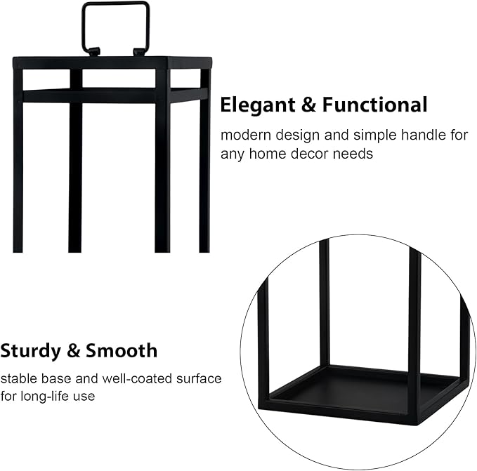 Modern Farmhouse Lantern Decor, 2Pcs Metal Candle Lanterns with Flameless Candles Black Decorative Lantern for Front Porch Covered Patio Dining Table Entryway Table Wedding Home Decor