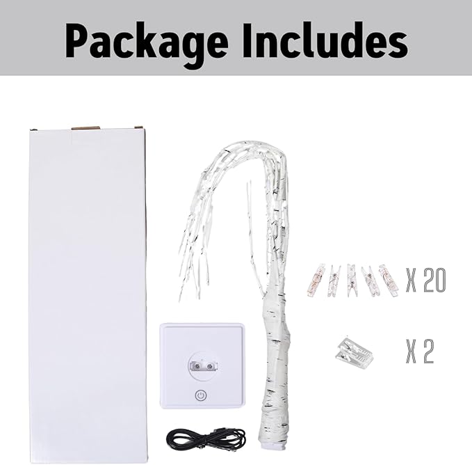 2 Pack Money Tree Gift Card Holder 24 LED Birch Twig Tree Lights Battery/USB Powered Light Up Display Twig Gift Card Trees with 22 Clear Clips for Money Christmas Card Photo Birthday Graduation