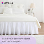 RIMELA White King Size Bed Skirt 12 Inch Drop, Elastic Bed Skirts Cal King Dust Ruffle, White Bedskirt for Adjustable Bed Base Solid Fade Resistant Silky Fabric Machine Washable Easy to Install