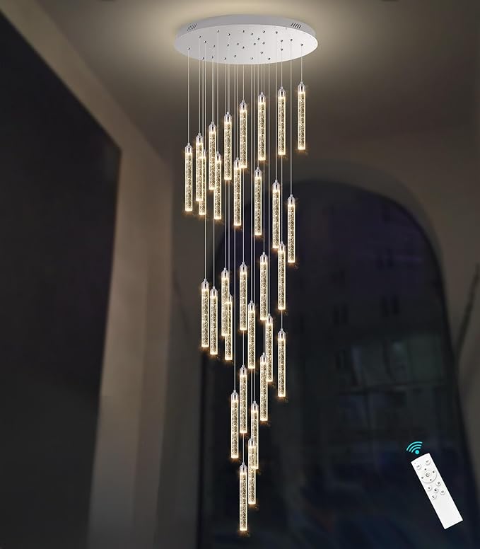 30-Light 197'' High Ceiling Chandeliers Modern Crystal Chandeliers for Entryway Long Spiral LED Dimmable Chandelier Flush Mount Ceiling Staircase Foyer Living Room Sloped ceilings Light Fixture
