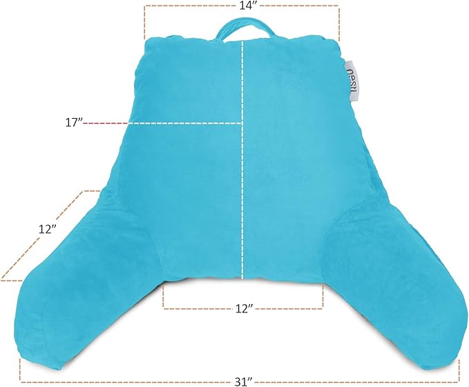 Nestl Reading Pillow Standard Bed Pillow, Back Pillow for Sitting in Bed Shredded Memory Foam Chair Pillow Reading & Bed Rest Pillows Bright Blue Back Pillow for Bed, Bed Chair Arm Pillow with Pockets