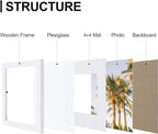 Vittanly 8x8 Picture Frames Set of 9, Shatter Resistant Plexiglass, Display 4x4 Pictures with Mat or 8x8 without Mat, Photo Frames for Wall Mount, Engineered Wood, White