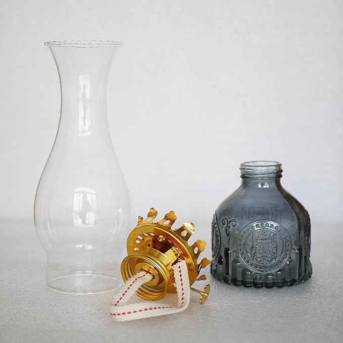 Glass Oil Lamp 2Pack, Oil Lamps for Indoor Use - 11"x3" Gray Antique Kerosene Lamp, Outdoor Oil Lamp, Beautifully Carved Vintage Oil Lamp for Home Decor, Tabletop, Emergency Lighting & Props