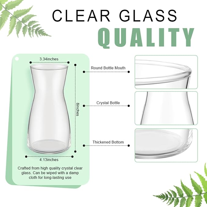 Thenshop 10 Pcs 8'' Tall Clear Flower Vase Wide Mouth Crystal Glass Boho Decorative for Centerpieces Bulk Tall Vase for Flower Bouquets Rustic Home Decor Wedding Housewarming Gift (Clear)