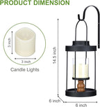 Metal Wall Sconce Candle Lantern Set of 2 - Black Wall Mounted Wood and Metal Hanging Holder with Glass & Candles Vintage Wall Decor for Porch, Living Room, Dining Room, Bedroom Indoor Decor