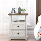 End Table with Fast USB C Charging Station, 18" Wide Tall Sofa Side Table with 2 Drawers, Large Storage Rustic Wood Square Storage Cabinet for Living Room,Bedroom,Office, White