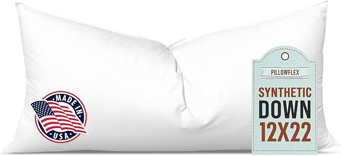 Pillowflex Synthetic Down Pillow Insert - 12x22 Down Alternative Pillow, Ultra Soft, Small Rectangle, Lumbar, Travel, Neck, Sleeping Pillow - 1 Decorative Pillow Form