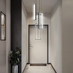 Modern Kitchen Pendant Light Fixture Black 40W LED Pendant Lighting 3 Rings Rectangle Chandelier for Kitchen Island Living Room Dining Room Bedroom