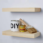 Homeforia 24 inch Wood Floating Shelves, High End Solid Natural Wood 24inch Floating Shelf for Wall, Unfinished Wooden 24 inches Floating Shelves, Heavy Duty Bracket, 24 X 6.5 X 1.75 in, Set of 2