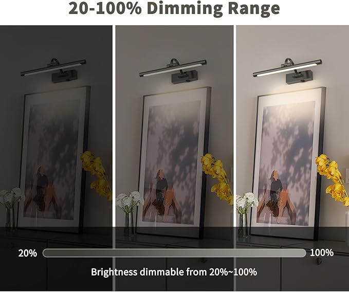 Battery Operated Picture Lights for Wall, Wireless Painting Lights Dimmable Artwork Lighting with Remote and Timer, Rechargeable Art Lights for Paintings-Brushed Grey 16'' inch Warm White