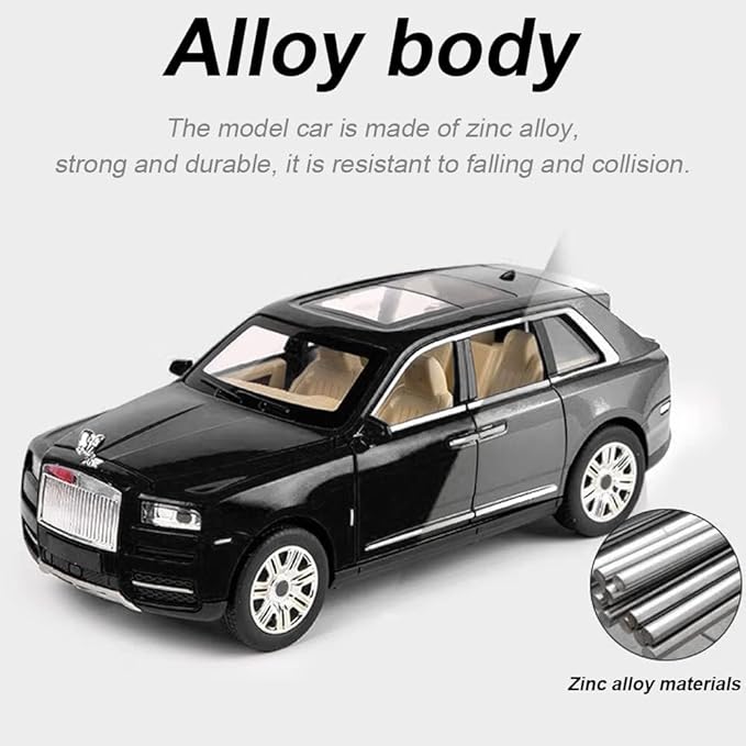 EROCK 1/24 Rolls-Royce Cullinan Model Car, Alloy Die Casting Collectible Pull Back Toy Car with Sound and Light for Kids Boy Girl Birthday Gift