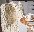 Chunky Knit Blanket Hand Made Merino Wool Throw Boho Bedroom Sofa Home Decor Giant Yarn(Ivory White 80"x80")