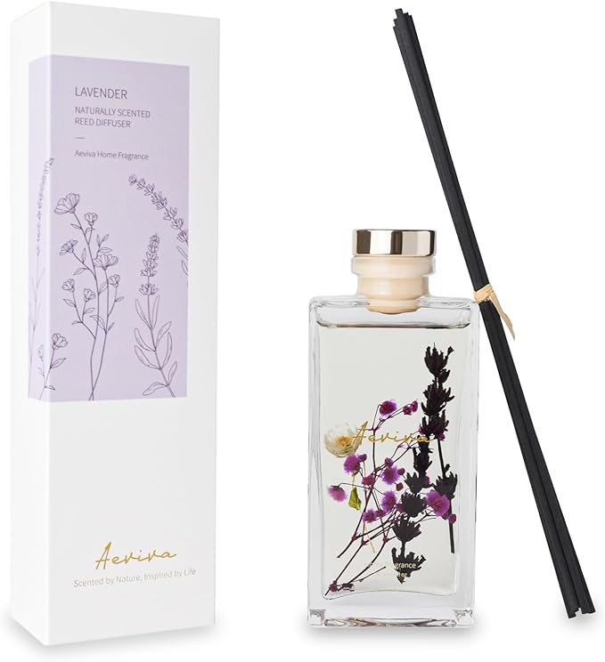 Flower Reed Diffuser Set, 5 oz Lavender Scent Diffuser with Sticks, Home Fragrance Scented Oil Reed Diffusers for Home, Bathroom, Decor & Gift