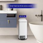 Bathroom Trash Can with Lid，5 Liter / 1.3 Gallon Small Trash Can with Removable Liner Bucket, Soft Close lid & Step Pedal, Stainless Steel Trash Bin for Bathroom,Bedroom,Home Office, White