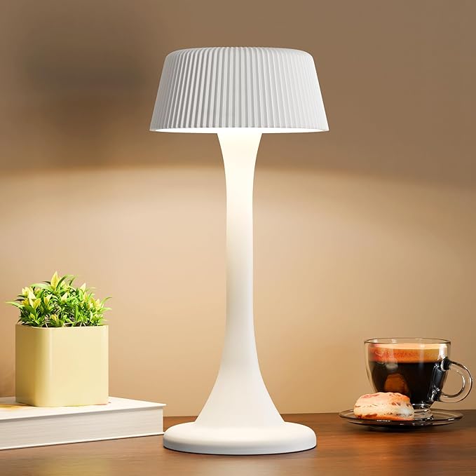 uuffoo Rechargeable Table Lamp, Outdoor Table lamp Cordless with Stepless Dimming & 3 Color Temperatures, Battery Operated Night Light for Patio, Bar, Restaurant, Home, Bedroom, Dining (White)