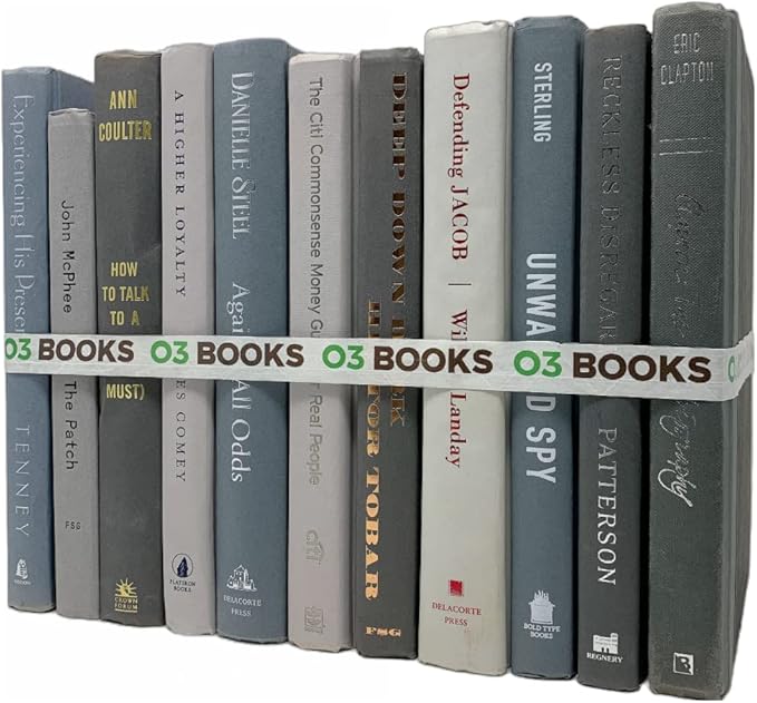 Curated Decorative Books Hardcover Décor Books for Home Décor, Choose Color, Interior Design, Office, Wedding Display, Instant Library, or Staging (Half Foot, Gray)