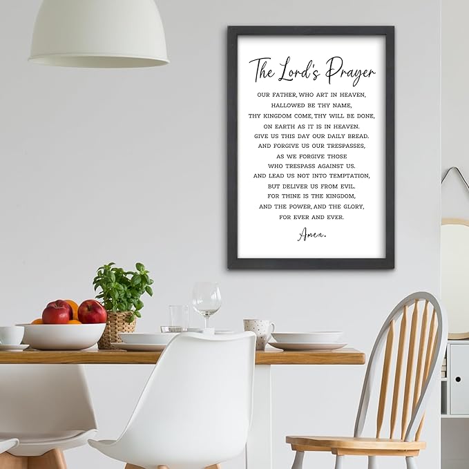 FZMHASLWW The Lords Prayer Wall Decor Art 24"×16" Our Father Prayer Bible Verse Sign Large Wood Framed Wall Hanging (Black)