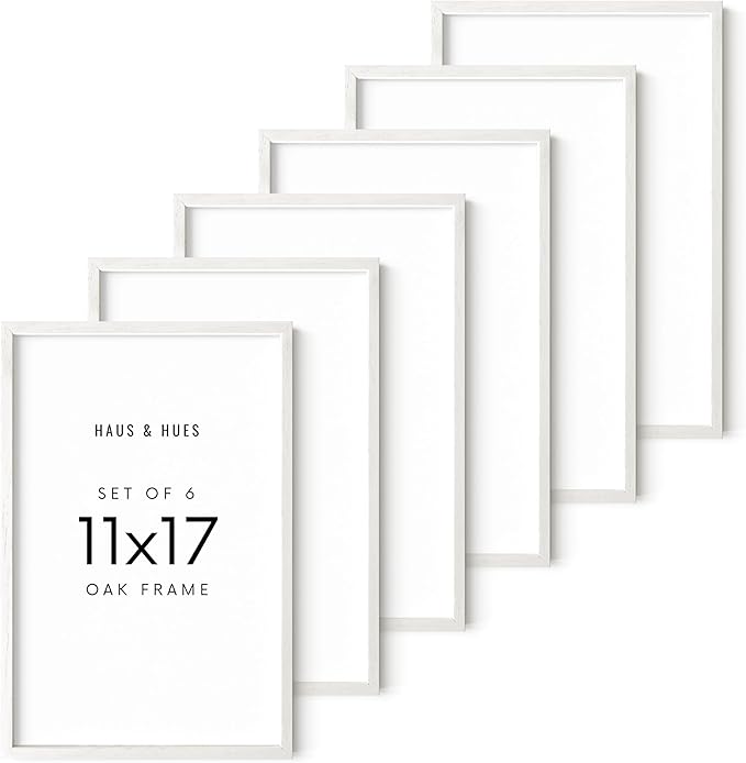 HAUS AND HUES Set of 6 11x17 Picture Frame - 11x17 Frames Wood Picture Frames, Collage Picture Frame 11x17 Wooden Frames, 11x17 Poster Frame Wooden Picture Frames Collage Wall Decor (White Oak)