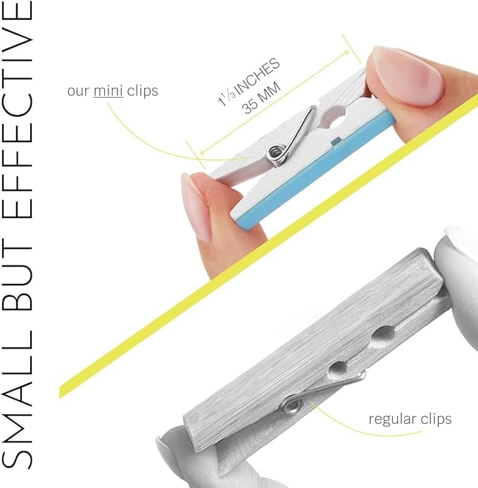 50 Pack Mini Self Adhesive Clips for Pictures - White Wood Clip Photo Holders for Wall, Poster Hanger, Photo Cards Hanging Display Board & Picture Boards, Artwork Photos Holders Card Room Decor