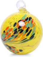 VCUTEKA Hanging Garden Gazing Ball, Hand-Blown Glass Witch Ball for Outdoor Garden Décor, 6" Yellow Swirl