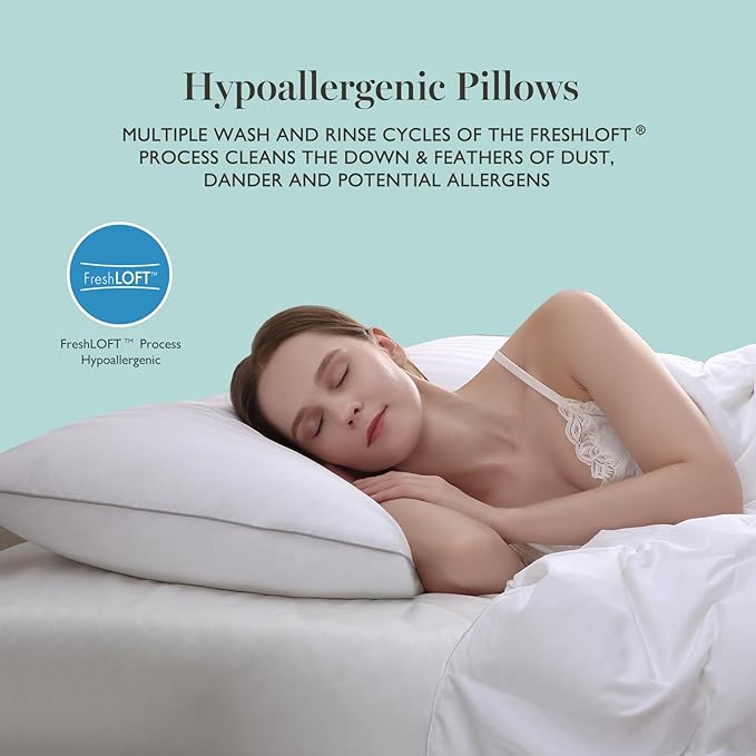 MARTHA STEWART Hotel Collection Meidum Soft Feather Down Pillows 100% Cotton 500 Thread Count Damask Stripe Embroidered, King Size Set of 2, White 2