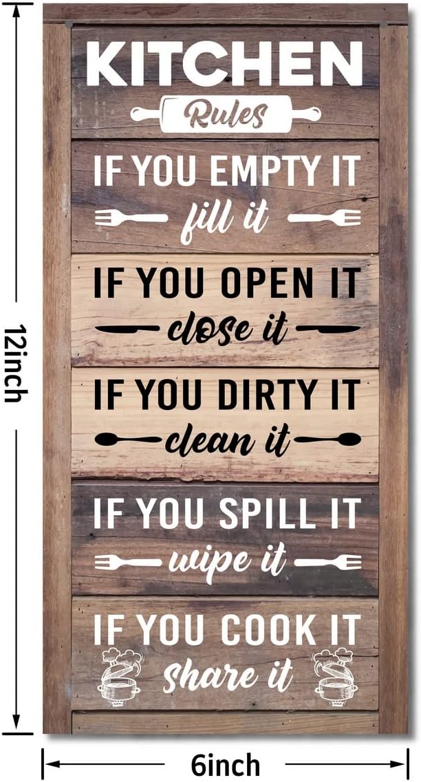 Hanging Kitchen Rules Wood Decor Sign, Rustic Kitchen Wooden Signs, Printed Wood Wall Art Sign, Kitchen Door Rules Rustic Sign, Hanging Wood Sign Kitchen Decor, Funny Farmhouse Kitchen Wall Décor