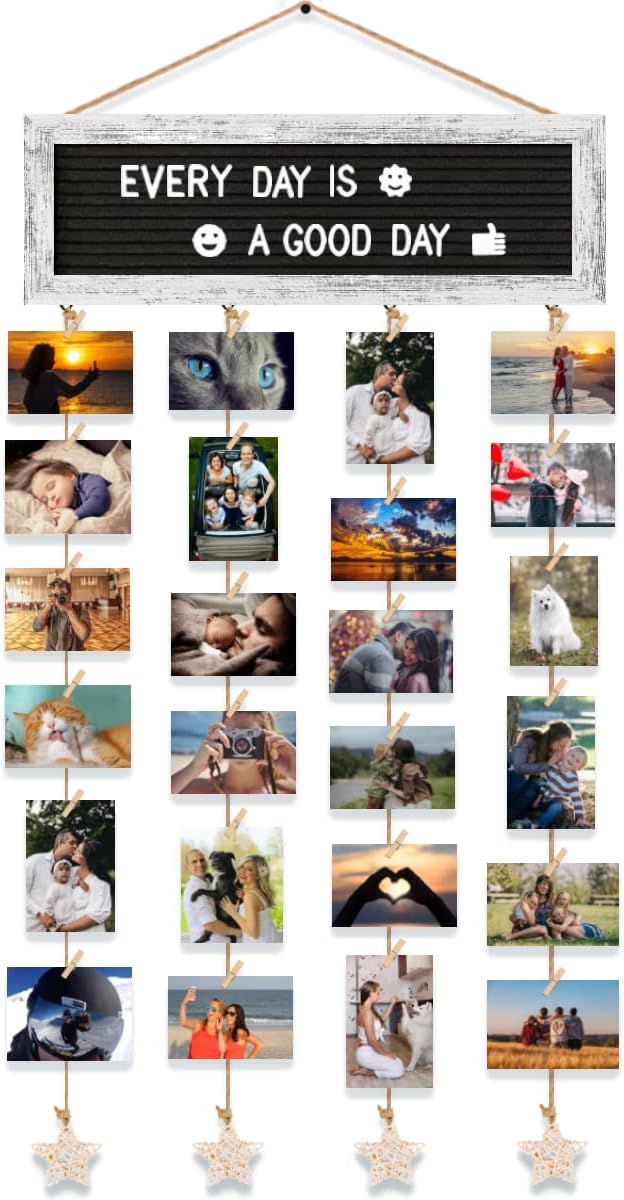 Picture Frames Collage Wall Decor Photo Frames Collage for Wall Decor, Rustic Felt Letter Board with 340 Letters and 30 Clips, Unique DIY Picture Frame Photo Organizer, Gifts for Teen Girls